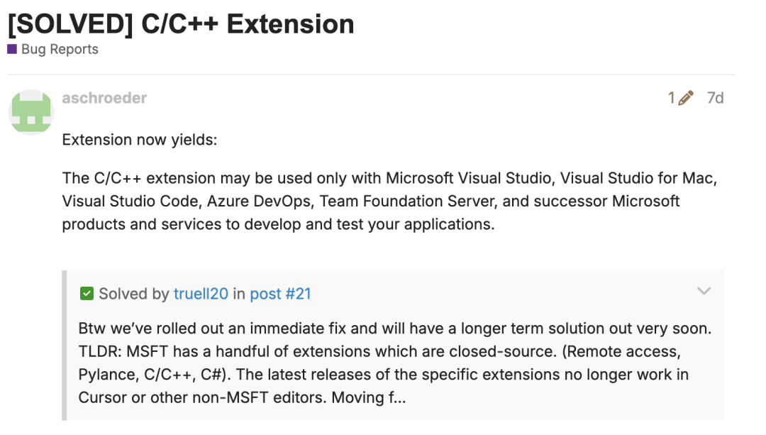 微软突发“封杀令”！全面禁止Cursor使用C、C++、C# 扩展，开发者被迫回退版本