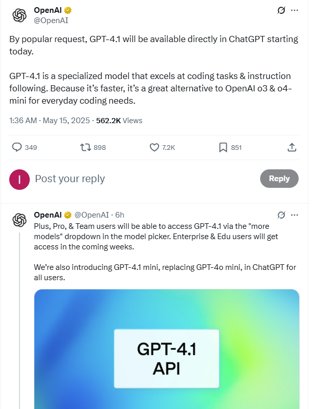 “4.1 淘汰 4.5 ！”OpenAI发布升级版GPT-4.1全家福：推理、编程性能升级